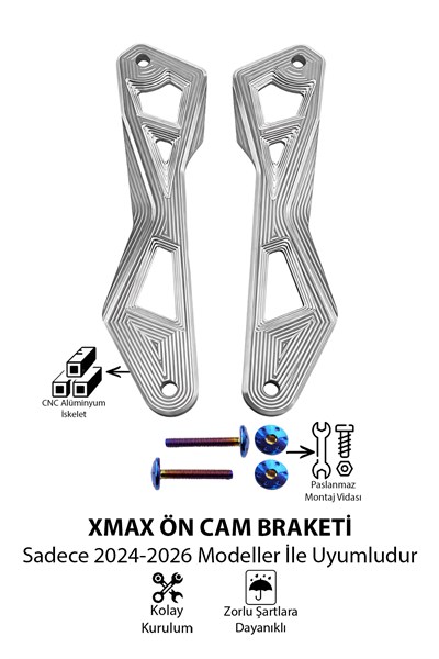 Yamaha Xmax Uyumlu Ön Cam Braketi 2024-2026 Cnc Gümüş