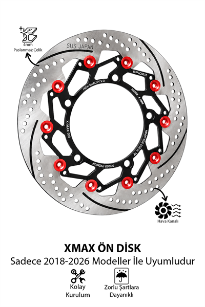 Yamaha Xmax Uyumlu Ön Fren Disk V2 2018-2026 Cnc Kırmızı