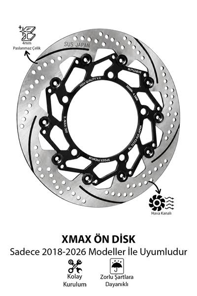 Yamaha Xmax Uyumlu Ön Fren Disk V2 2018-2026 Cnc Siyah