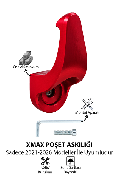 Yamaha Xmax Uyumlu Poşet Askılığı 2021-2026 Cnc Kırmızı