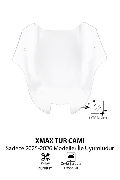 Yamaha Xmax Uyumlu Sport Tur Camı 2025-2026 Şeffaf