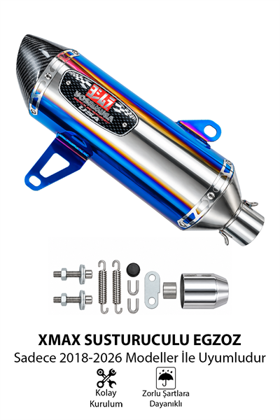 Yamaha Xmax Uyumlu Susturuculu Abartı Egzoz 2018-2026 İridyum-Gümüş