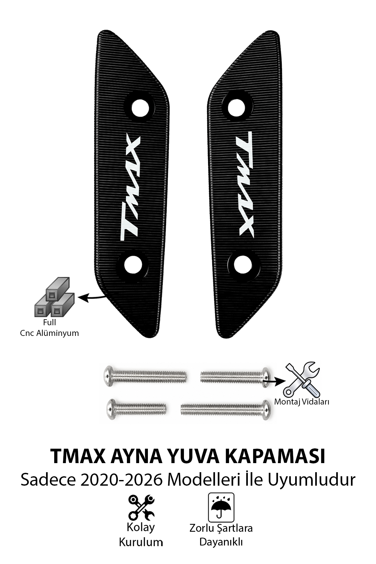 Yamaha Tmax Uyumlu Ayna Yuva Kapaması 2020-2026 Cnc Siyah