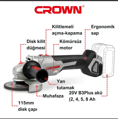 CROWN AKÜLÜ AVUÇ TAŞLAMA 20V 115MM-SOLO CT23001-115HX