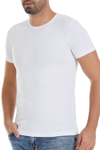 Bambu Bisiklet Yaka Erkek T-Shirt Beyaz