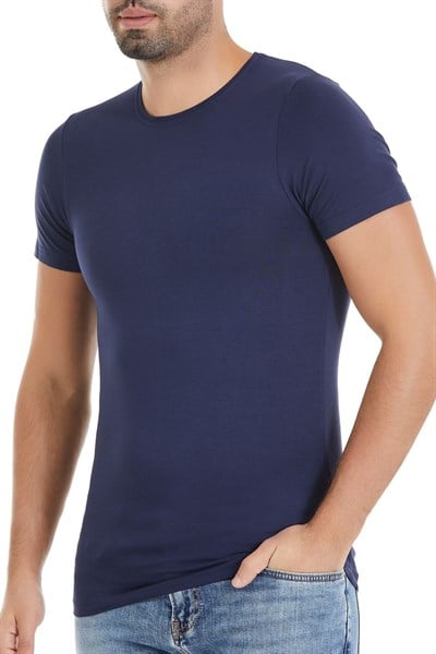 Bambu Bisiklet Yaka Erkek T-Shirt Lacivert