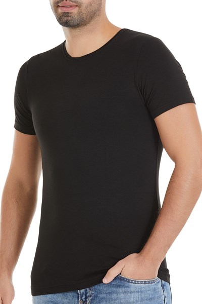 Bambu Bisiklet Yaka Erkek T-Shirt Siyah