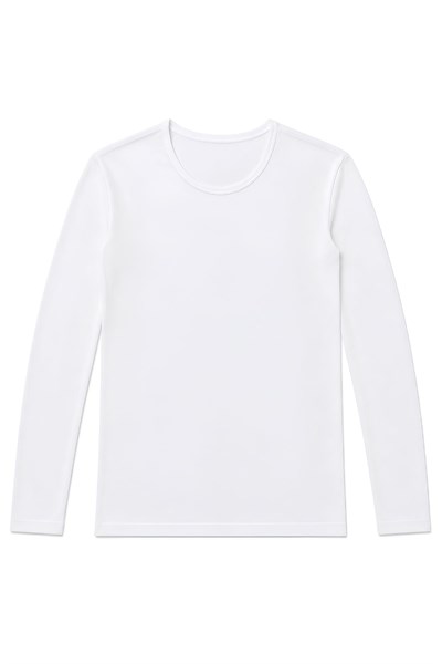Bambu Bisiklet Yaka Uzun Kol T-Shirt Beyaz