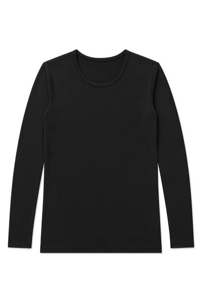 Bambu Bisiklet Yaka Uzun Kol T-Shirt Siyah