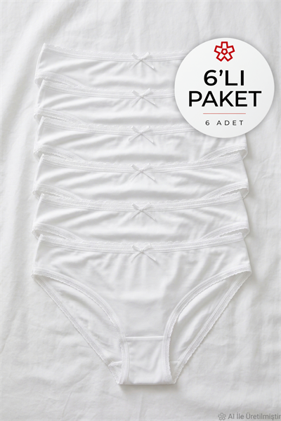 Bambu Dantelli Bikini Kadın Külot Beyaz 6lı Paket