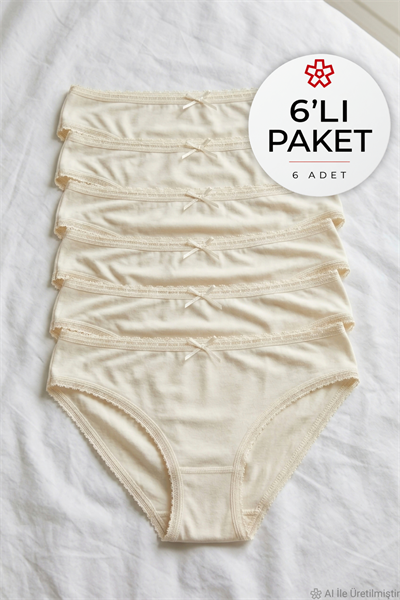 Bambu Dantelli Bikini Kadın Külot Ekru 6lı Paket