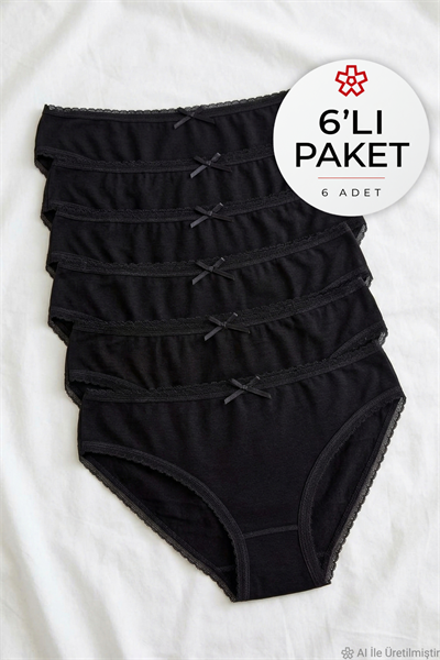 Bambu Dantelli Bikini Kadın Külot Siyah 6lı Paket