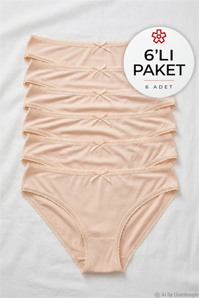 Bambu Dantelli Bikini Kadın Külot Ten 6lı Paket