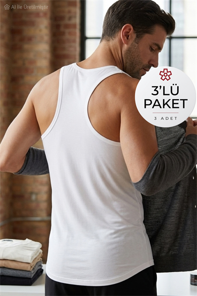 Bambu Erkek Sporcu Atlet Beyaz 3lü Paket