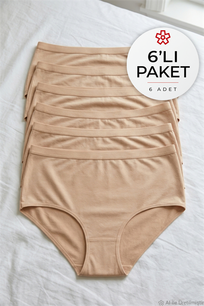 Bambu Kemerli Bato Kadın Yüksek Bel Külot Ten 6lı Paket