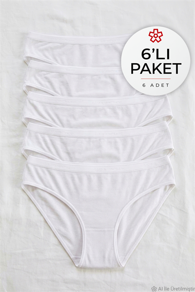 Bambu Kemerli Bikini Kadın Külot Beyaz 6lı Paket