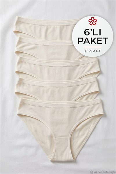 Bambu Kemerli Bikini Kadın Külot Ekru 6lı Paket