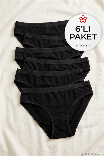 Bambu Kemerli Bikini Kadın Külot Siyah 6lı Paket