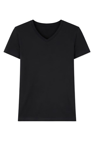 Bambu V Yaka Erkek T-Shirt Siyah