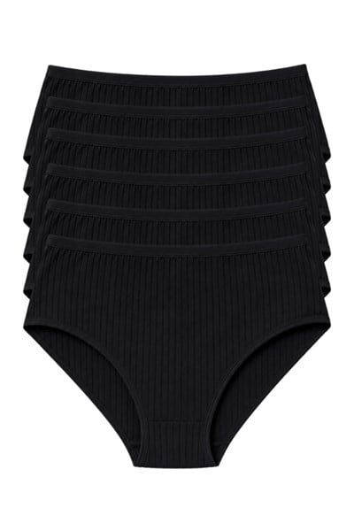 Çizgili Bambu Bato Kadın Yüksek Bel Külot Siyah 6lı Paket