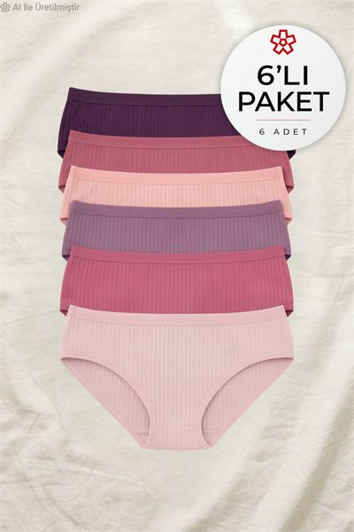 Çizgili Bambu Bato Kadın Yüksek Bel Külot Renkli 5li Paket