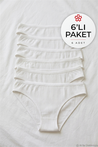 Çizgili Bambu Bikini Kadın Külot Beyaz 6lı Paket