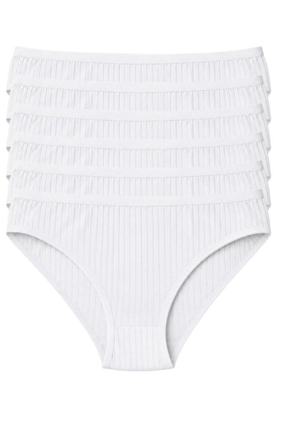 Çizgili Bambu Bikini Kadın Külot Beyaz 6lı Paket