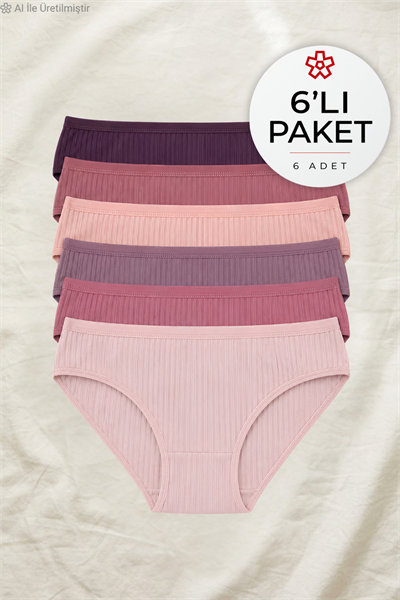 Çizgili Bambu Bikini Kadın Külot Renkli 6lı Paket