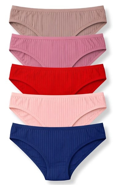 Çizgili Bambu Bikini Kadın Külot Renkli 5li Paket