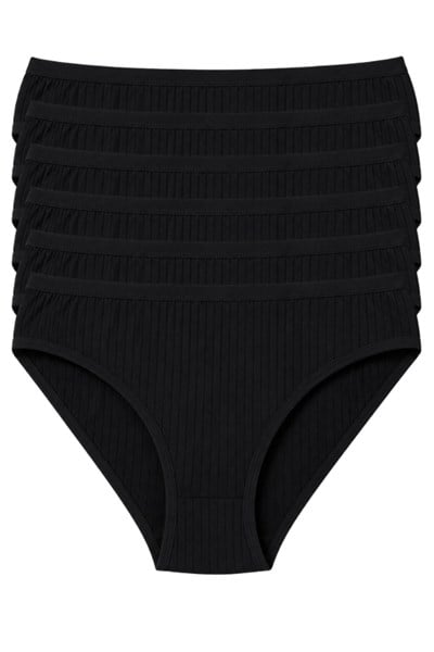 Çizgili Bambu Bikini Kadın Külot Siyah 6lı Paket
