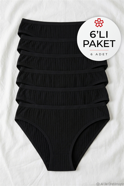 Çizgili Bambu Bikini Kadın Külot Siyah 6lı Paket