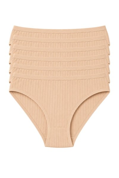 Çizgili Bambu Bikini Kadın Külot Ten 6lı Paket