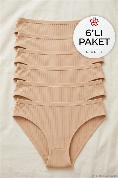 Çizgili Bambu Bikini Kadın Külot Ten 6lı Paket