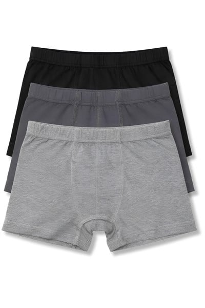 Erkek Çocuk Likralı Boxer Siyah-Füme-Gri 3lü Paket