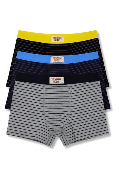 Erkek Çocuk Likralı Havlu Bel Boxer Çizgili 3lü Paket
