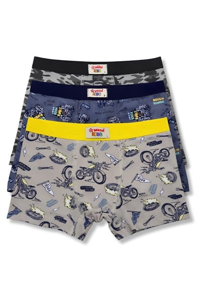 Erkek Çocuk Likralı Havlu Bel Boxer Desenli 3lü Paket