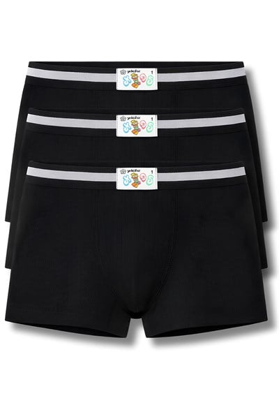 Erkek Çocuk Ribana Boxer Siyah %100 Pamuk 3lü Paket