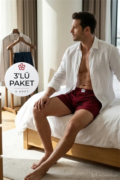 Havlu Bel Erkek Boxer Bordo %100 Pamuk 3lü Paket