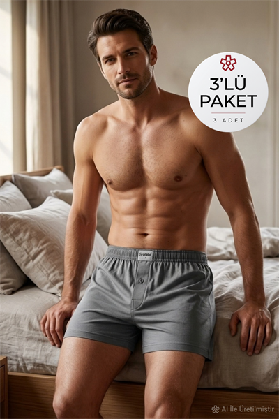 Havlu Bel Erkek Boxer Füme %100 Pamuk 3lü Paket