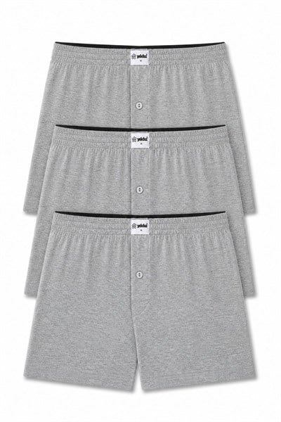 Havlu Bel Erkek Boxer Gri Melanj %100 Pamuk 3lü Paket