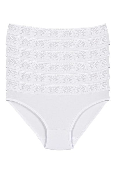Likralı Beli Dantelli Kadın Bikini Külot Beyaz 6lı Paket