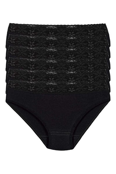 Likralı Beli Dantelli Kadın Bikini Külot Siyah 6lı Paket