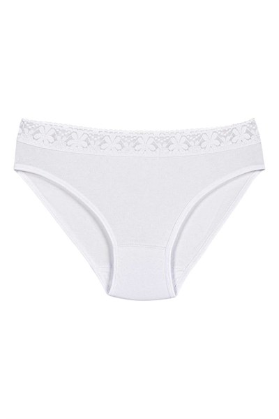 Likralı Beli Dantelli Kadın Bikini Külot Beyaz 6lı Paket