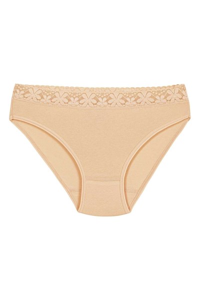 Likralı Beli Dantelli Kadın Bikini Külot Ten 6lı Paket