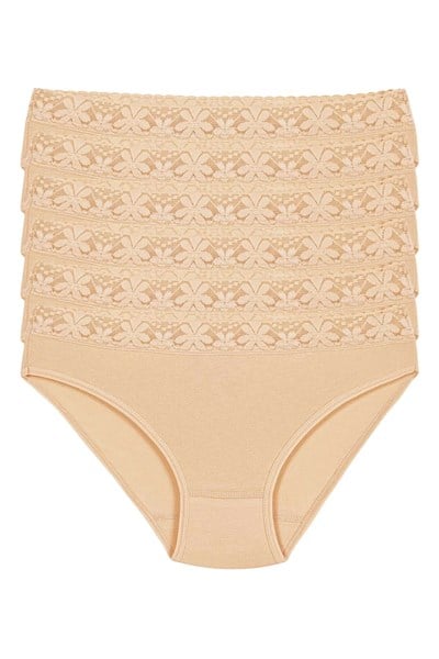 Likralı Beli Dantelli Kadın Bikini Külot Ten 6lı Paket