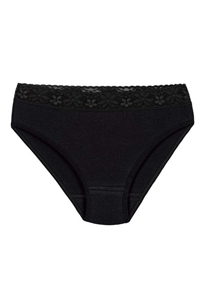 Likralı Beli Dantelli Kadın Bikini Külot Siyah 6lı Paket