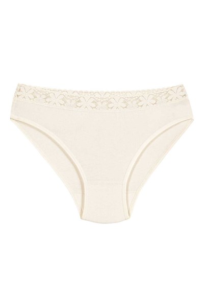 Likralı Beli Dantelli Kadın Bikini Külot Ekru 6lı Paket