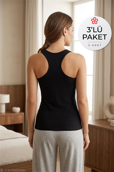 Likralı Çapraz Kadın Spor Atlet Siyah 3lü Paket