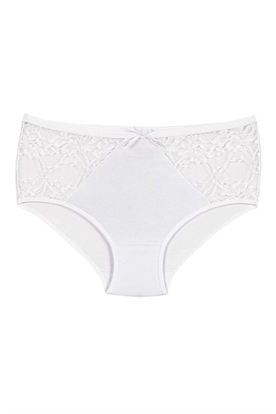 Likralı Dantelli Bato Kadın Yüksek Bel Külot Beyaz 6lı Paket