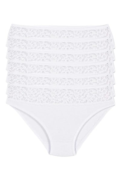 Likralı Dantelli Bikini Kadın Külot Beyaz 6lı Paket